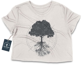 Crop-top fotosynthese sterrenkaart: shirt met botanisch boomdiagram