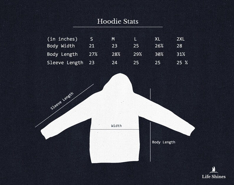 a black and white photo of a hoodie size chart