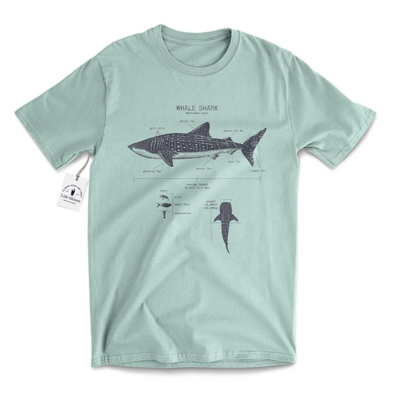 Whale Shark Anatomy T-shirt - Hand Screen Printed Shark Biology Diagram On A Soft Cotton Shirt