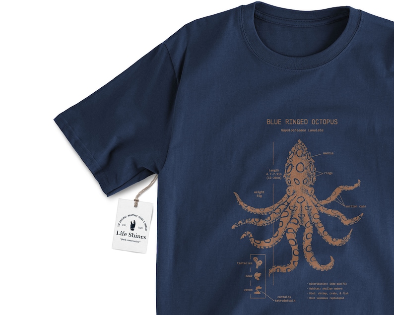 Blue Ringed Octopus Anatomy T-shirt, Blue Ringed Octopus Shirt, Marine Biologist Gift, Octopus Shirt, Octopus Gifts image 2