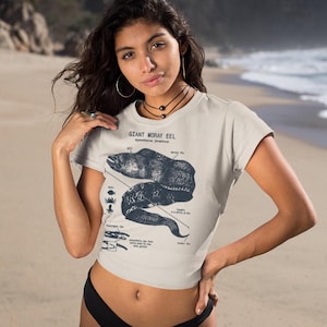 Giant Moray Eel Anatomy Crop Top, Women's Eel Crop Top, Marine Biology Eel Shirt, Giant Moray Eel Art, Moray Eel Screen Print