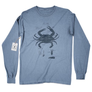 Blue Crab Anatomy Long Sleeve, Crab Long Sleeve Shirt, Marine Biology Crab Shirt, Screen Printed Crab Long Sleeve, Blue Crab Biology Shirt