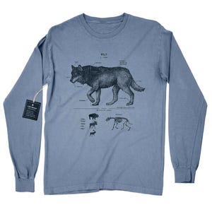 Wolf Anatomy Long Sleeve, Wolf Biology Long Sleeve, Wolf Gifts, Alaskan Shirt, Wolf Biologist, Hand Screen Printed Wolf Shirt