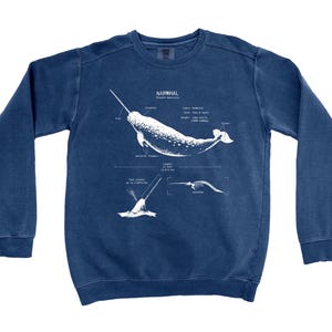 Narwhal Anatomy Sweatshirt: Marine Biology Gift, Screen Printed Sweater Deepsea Navy