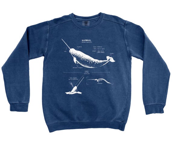 Narwhal Anatomy Sweatshirt: Marine Biology Gift, Screen Printed Sweater