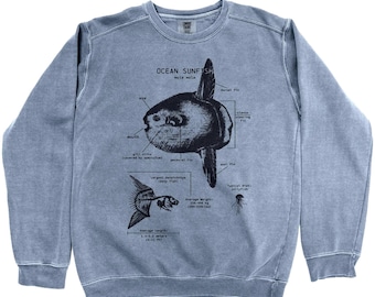 Mola Mola Anatomy Sweatshirt: Hand Screen Printed Ocean Sunfish Sweatshirt - Fish Biology Gift