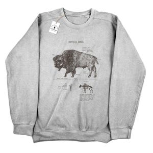 Bison Anatomie Sweatshirt: Büffel Biologie Diagramm - Hand Siebdruck Bison Sweatshirt