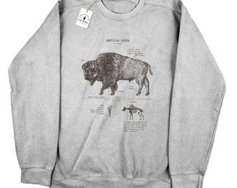 Bison Anatomy Sweatshirt: Buffalo Biology Diagram - Hand Screen Printed Bison Sweatshirt