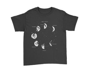 Youth Moon Phase T-shirt, Kids Astronomy Shirt, Moon T-shirt, Kids