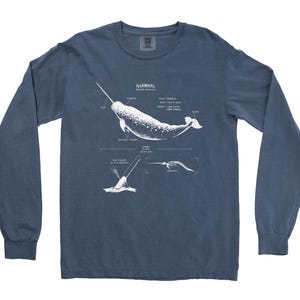 Narwhal Anatomy Long Sleeve, Whale Shirt, Marine Biology Shirt, Wildlife Long Sleeve Shirt, Beach Gifts, Science Shirt, Unicorn of the Sea