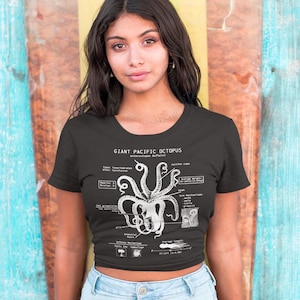 Octopus Anatomy Crop Top, Summer Top, Beach Crop Top, Marine Biologist Gift, Octopus Gifts for Women, Beach Shirt for Girlfriend