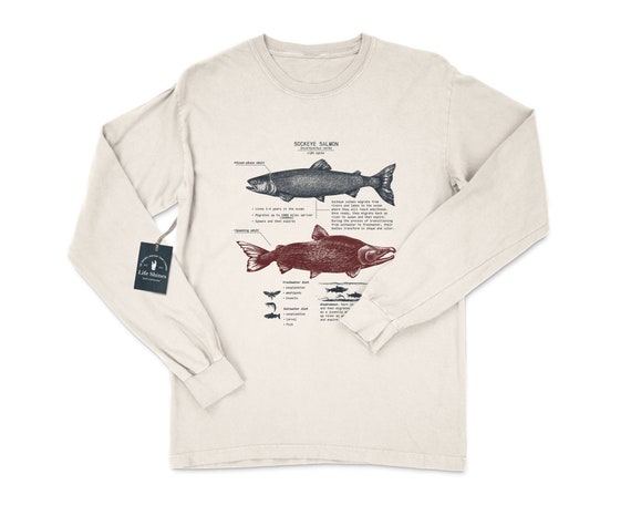 Sockeye Salmon Life Cycle Long Sleeve Shirt, Screen Printed Salmon