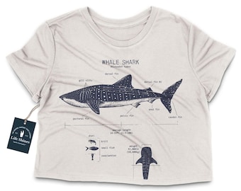 Whale Shark Anatomy Crop Top, Ladies Shark Shirt, Shark Crop Top, Marine Biology Crop Top, Beach Top, Gift for Girlfriend, Whale Shark Shirt