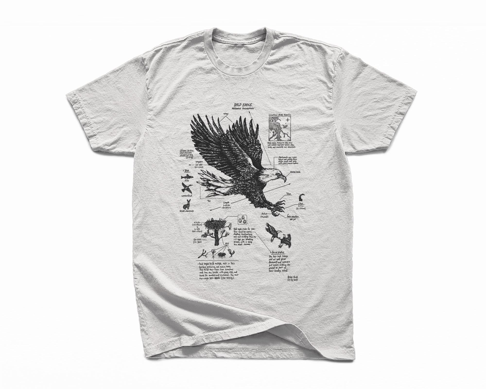 Bald Eagle Anatomy Tshirt, Wildlife Bird of Prey Shirt, Hand Drawn Eagle Graphic Tee, Nature Lover Gift, American Eagle Screen Printed Shirt