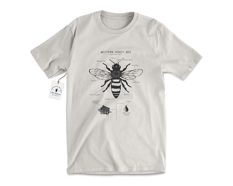 Honey Bee Anatomy T shirt, Western Honey Bee T Shirt, Bee Keeper Shirt, Original Bee Artwork, Honey Bee Biology, Honey Bee Animal Anatomy™ Sand