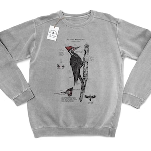 Pileated Woodpecker Anatomy Sweatshirt, Screen Printed Woodpecker Sweatshirt, Woodpecker Biology Crewneck Sweatshirt