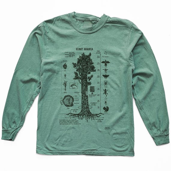 Giant Sequoia Botanical Diagram Long Sleeve Shirt: Hand Screen Printed With Water Based Inks