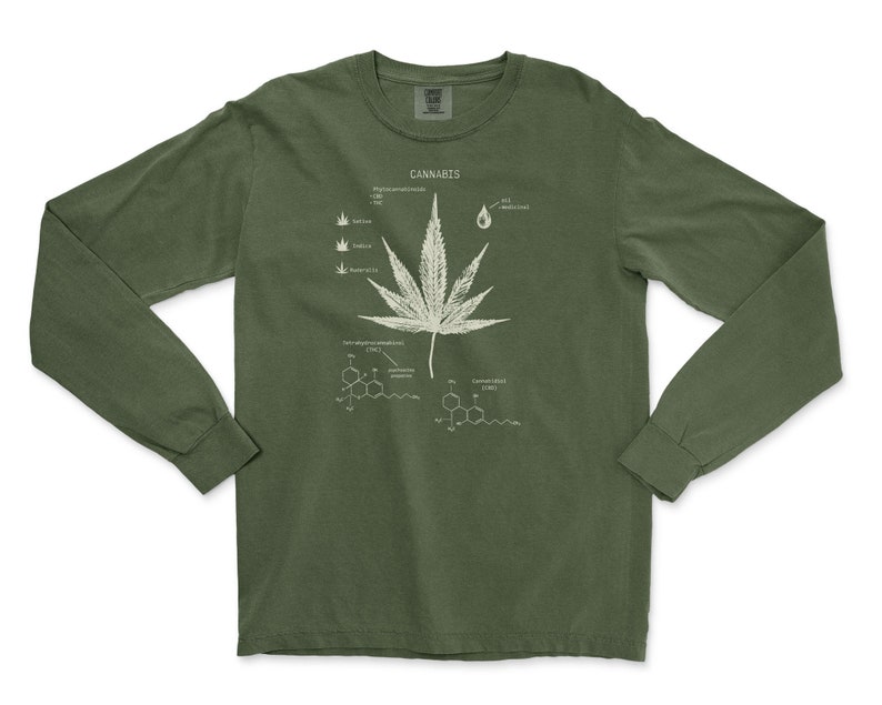 Cannabis Illustration Long Sleeve Shirt, Botanical Long Sleeve, Marijuana T-shirt, Cannabis Art, Weed Long Sleeve, 420 Gifts, Cannabis Print 