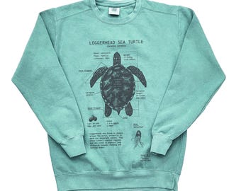 Sea Turtle Anatomy Sweatshirt, Loggerhead Sea Turtle Biology, Marine Biology Sweatshirt, Hand Screen Printed Loggerhead Sea Turtle Art
