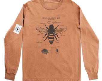 Honey Bee Anatomy Long Sleeve, Honey Bee Long Sleeve Shirt, Western Honey Bee Art, Bee Shirt, Honey Bee Biology, Honey Bee Gift