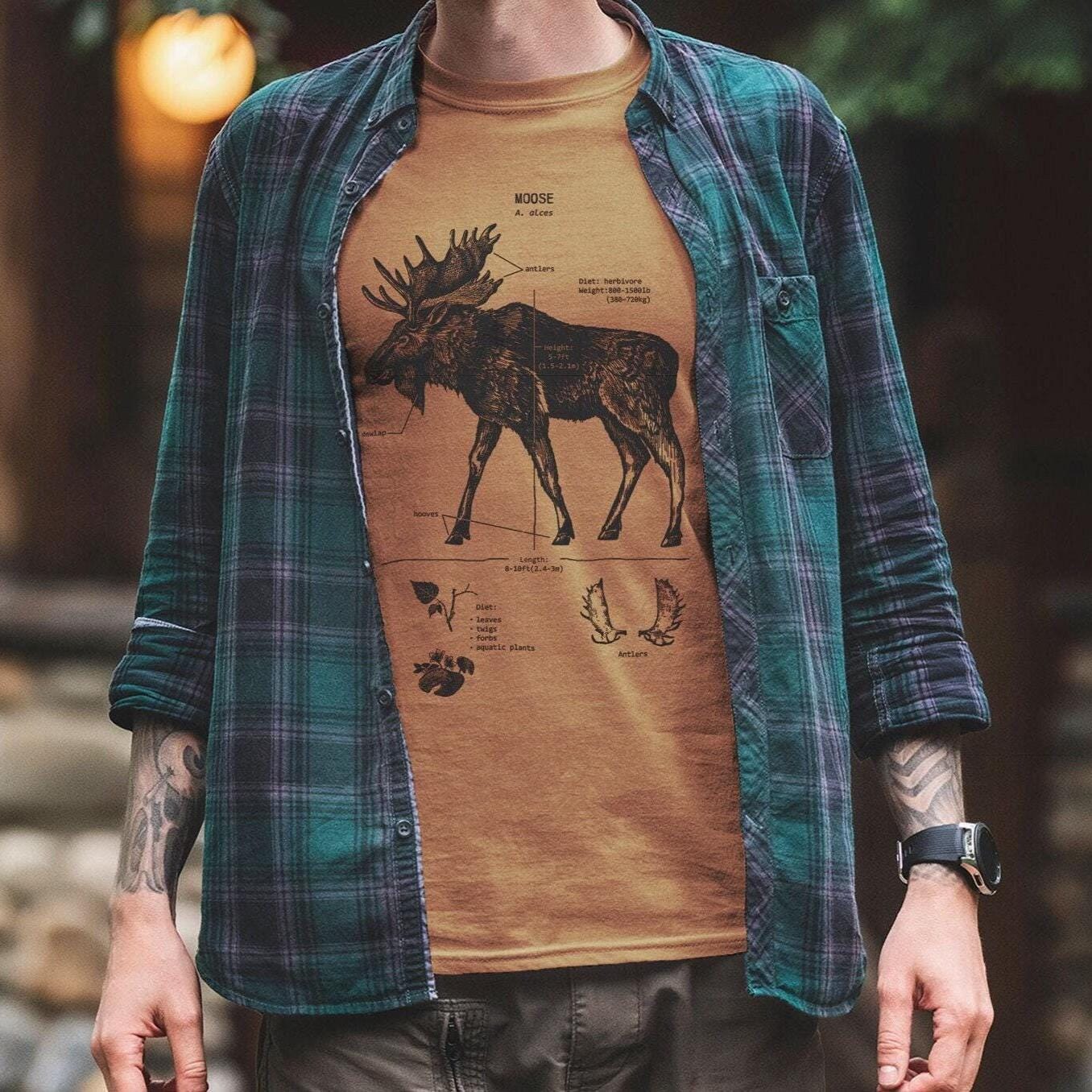 Camiseta com anatomia de alce, camiseta com alce de Yellowstone, camiseta com biologia de alce, camiseta com serigrafia de alce, camiseta com chifre de alce, arte original de alce