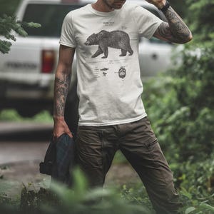 Brown Bear Anatomy T Shirt, Grizzly Bear Biology Shirt, Mountain Apparel, Brown Bear Original Art Screen Printed Tee, Grizzly Biology Shirt
