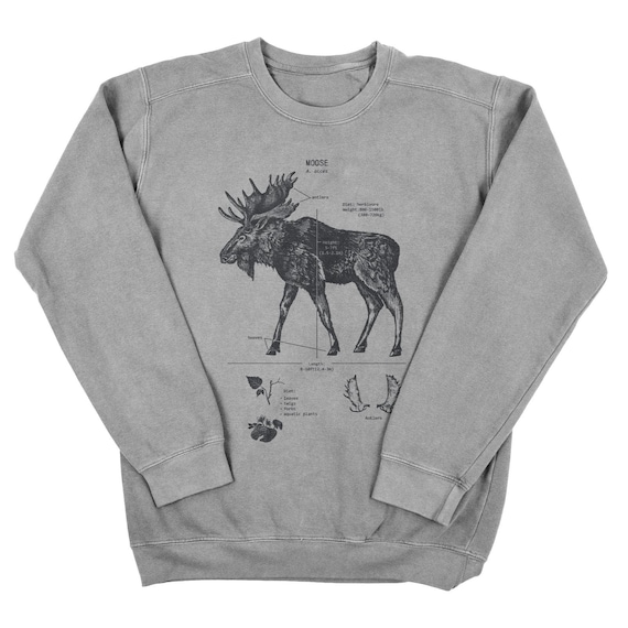 Felpa con anatomia dell'alce, felpa girocollo con alce, felpa con