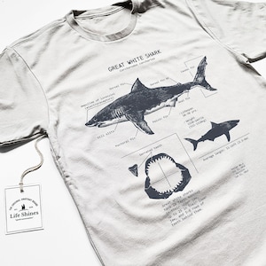 Great White Shark Anatomy T-shirt, Shark Shirt, Great White Shark Biology Shirt, Shark Gift, Great White Shark Drawing, Marine Biology Shirt imagem 3