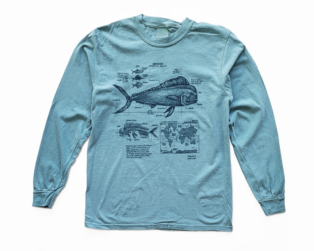Mahi Mahi Anatomy Long Sleeve Shirt, Dolphinfish Shirt, Screen Printed