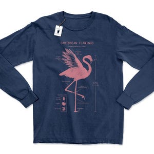 Flamingo Anatomy Long Sleeve, Flamingo Shirt, Pink Flamingo Tee, Flamingo Gifts, Caribbean Flamingo Biology Screen Printed Long Sleeve