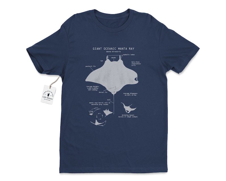 Manta Ray Anatomy T shirt, Giant Oceanic Manta Ray Shirt, Marine Biology T Shirt, Biologist Gifts, Manta Ray Gift, Sailing T Shirt Deep Navy