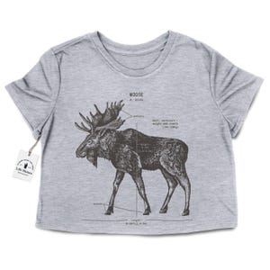 Moose Anatomy Crop Top, North American Moose Crop Top, Moose Biology Shirt, Alaskan Moose Shirt, Moose Gifts for Her, Women&#39;s Moose Shirt