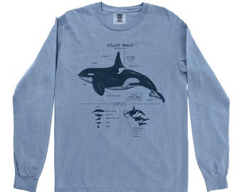 Killer Whale Anatomy Long Sleeve Shirt, Orca Long Sleeve, Marine Biology Gifts, Whale Birthday Gift, Killer Whale Biology Screen Print