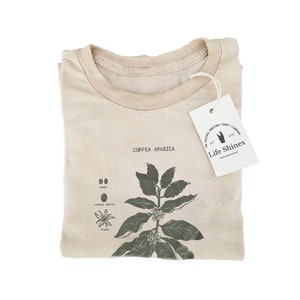 Coffee Dyed Botany Diagram T Shirt, Coffee Dyed Shirt, Screen Printed Coffee T Shirt, Botanical Coffee Art image 2