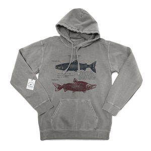 Sockeye Salmon Life Cycle Hoodie, Salmon Biology Hoodie, Marine Biology Hoodie, Sockeye Salmon Artwork, Screen Printed Salmon Hoodie