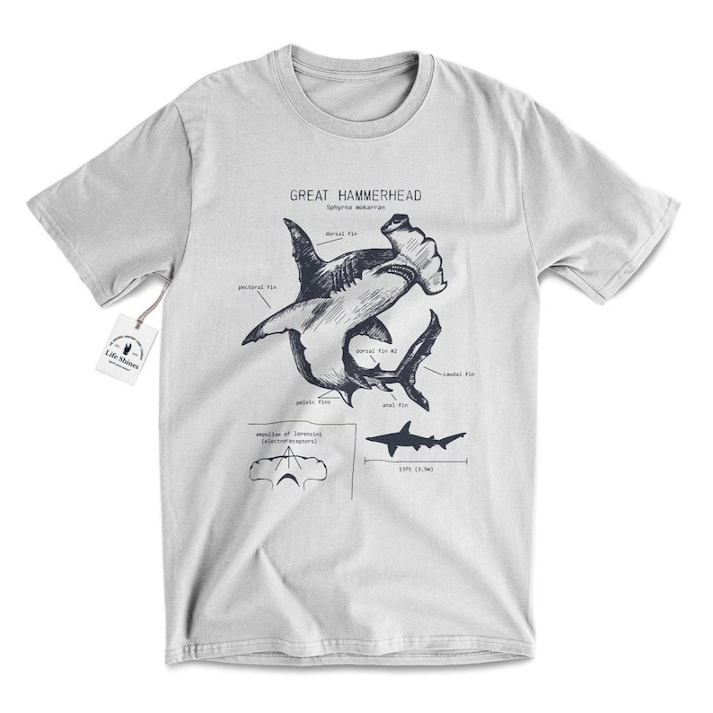 Great Hammerhead Anatomy T Shirt, Hammerhead Shirt, Shark Biology Shirt, Hammerhead Gift, Marine Biology T Shirt, Original Hammerhead Art image 1
