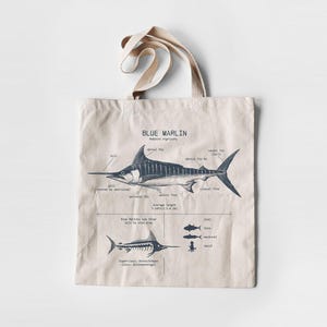 Blue Marlin Anatomy Tragetasche, Blue Marlin Strandtasche, Marlin Tasche, Angeln Tragetasche, Angeln Geschenke, Meeresbiologie Tragetasche, Blue Marlin Art