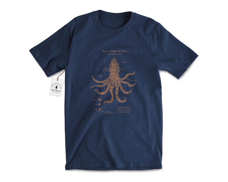 Blue Ringed Octopus Anatomy T-shirt, Blue Ringed Octopus Shirt, Marine Biologist Gift, Octopus Shirt, Octopus Gifts image 1