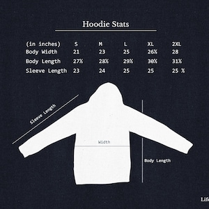 a black and white photo of a hoodie size chart