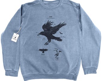 Crow Anatomy Sweatshirt: Bird Watching Gifts - Hand Screen Printed Corvus Sweatshirt