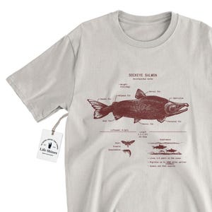 Sockeye Salmon Anatomy T Shirt, Alaskan Salmon Shirt, Vintage Sockeye Salmon Art, Pacific Salmon Shirt