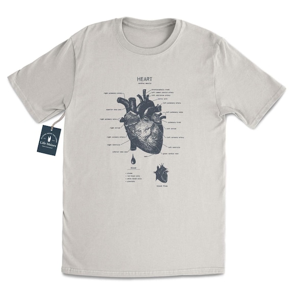 心臓解剖図 Tシャツ ホワイト 心臓解剖学 T シャツ、心臓シャツ、心筋シャツ、心臓生物学