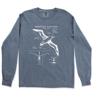 Albatross Anatomy Long Sleeve, Wandering Albatross Screen Printed Shirt, Bird Biology, Marine Biology Shirt, Birding Gifts, Beach Tee