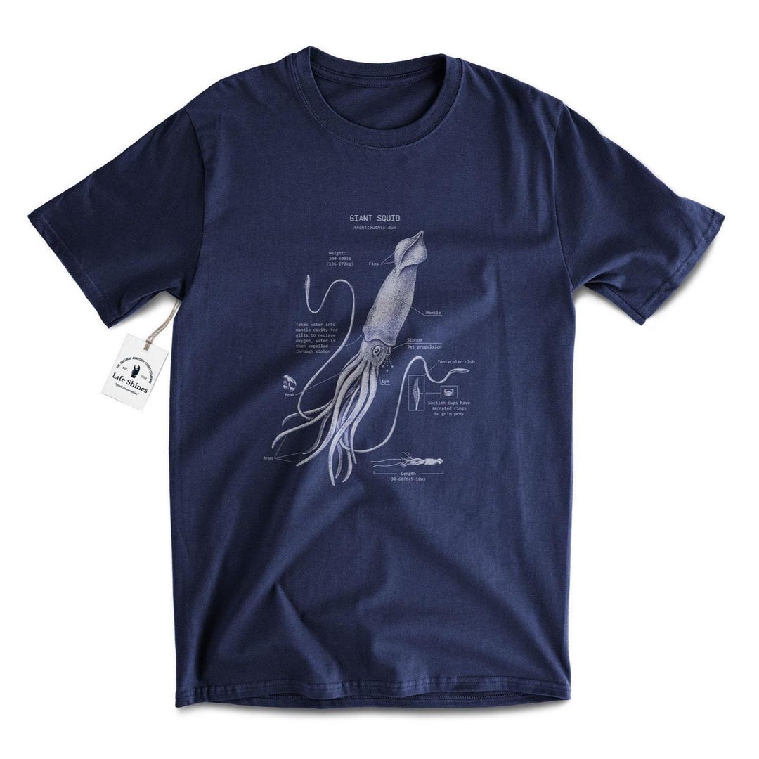 Giant Squid Anatomy T Shirt, Squid T Shirt, Giant Squid Biology