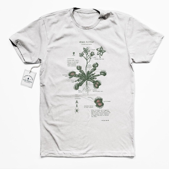 Venus Flytrap Botany Tshirt - Hand Screen Printed With Water Based Inks - Botanical Diagram