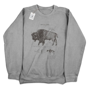 Bison Anatomy Sweatshirt, American Bison Crewneck Sweatshirt, Yellowstone Bison Sweatshirt, Bison Gift, Bison Biology Artwork