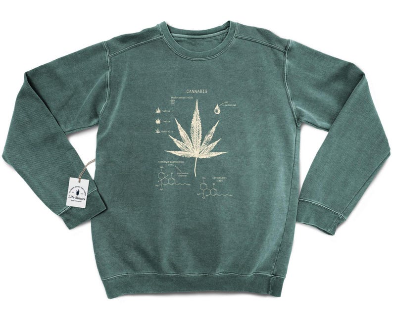 Cannabis Diagram Sweatshirt, Cannabis Sweatshirt, Botanical Cannabis Art, Marijuana Art, Cannabis Gifts, Screen Printed Marijuana Sweatshirt image 1