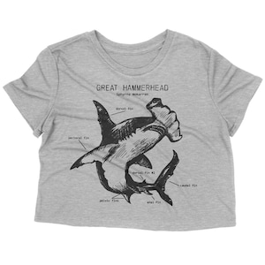 Hammerhead Anatomy Crop Top, Hammerhead Shark Crop Top, Shark Gifts for Girls, Hammerhead Shirt for Women, Marine Biology Crop Top Stone Grey