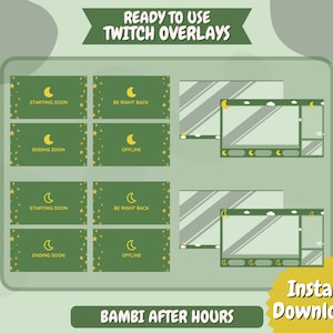 Animated Green Cottage Core Cozy Screens for Streaming 1920x1080 Minimalist Lofi Moon Style with Variations