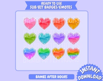 Sparkly Anime Heart Twitch Emotes: Kawaii Sub/Bits Badges